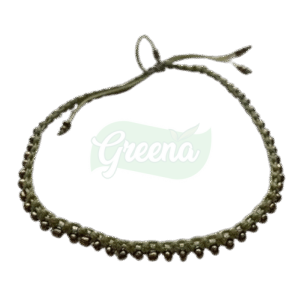 Forest Post Handwoven Macramé Anklet-pista green with golden beads
