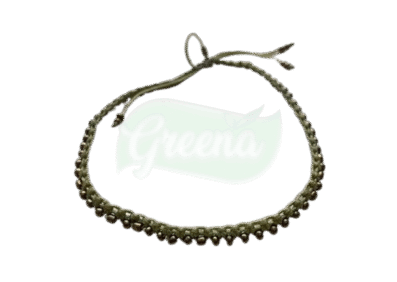 Forest Post Handwoven Macramé Anklet-pista green with golden beads
