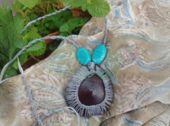 Forest Post Macramé Seabean Necklace in Cloud Grey and Blue beads